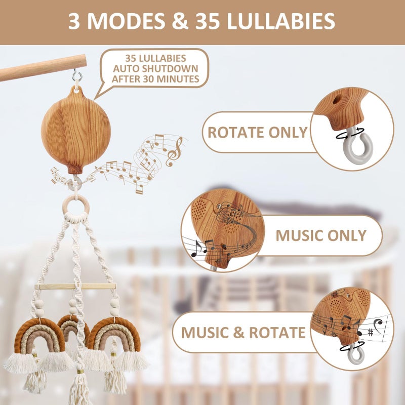 JILPAK Floor-Standing Crib Mobile Arm with Music Box - 65 Inch Wooden Mobile Arm for Crib - Crib Mobile Motor - Volume Control - 35 Lullabies - Wooden Nursery Decor - Baby Mobile Hanger - Image 3
